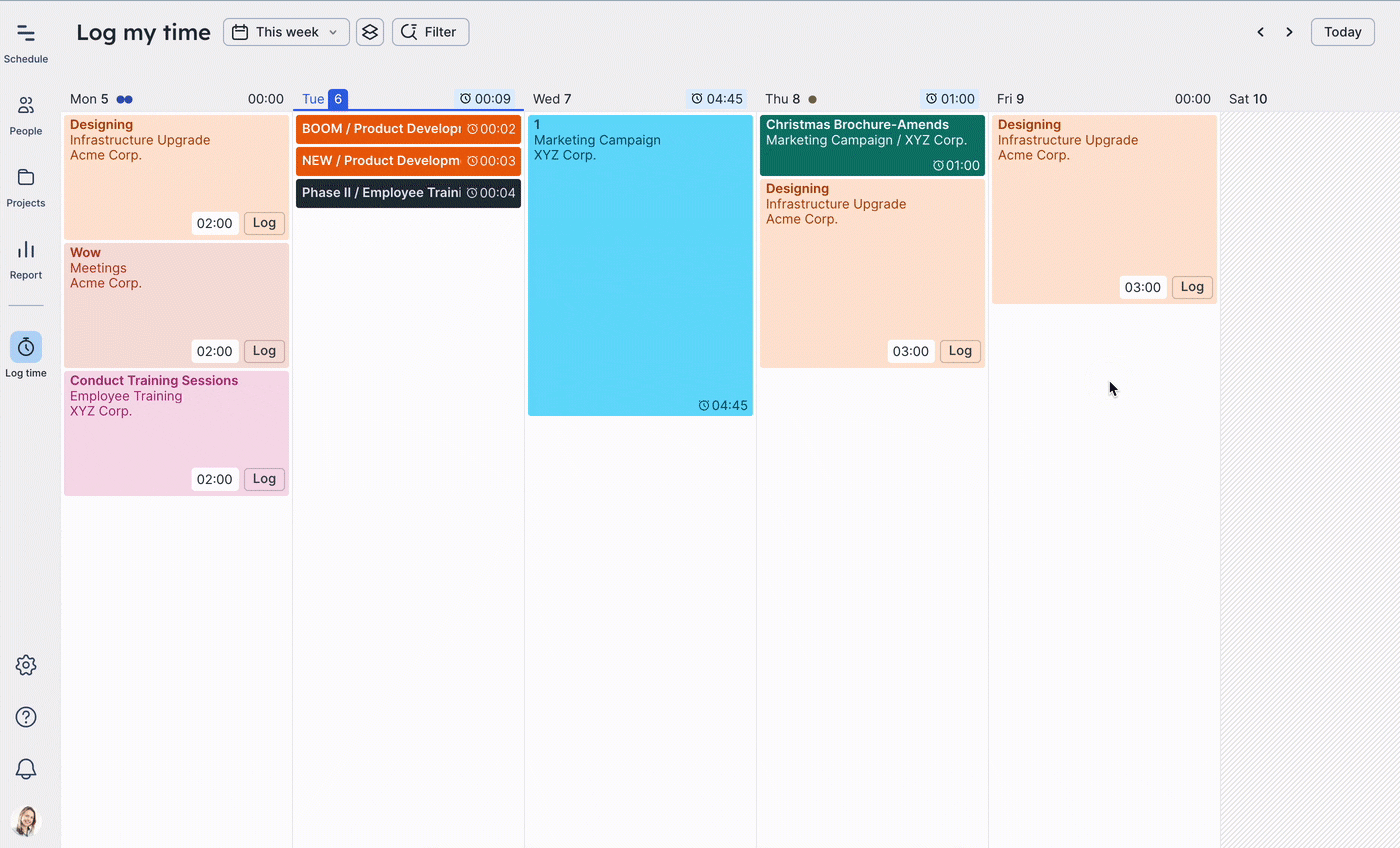 Float schedule showing how to log time