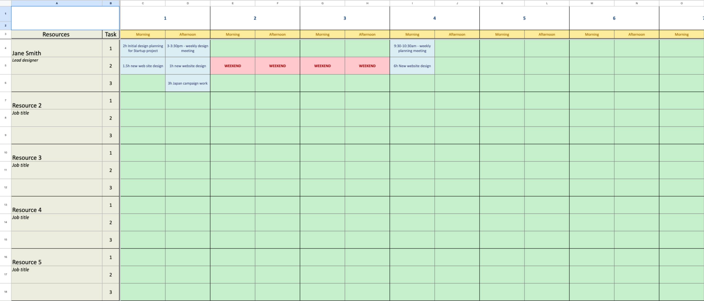 ResourceGuru resource scheduling template