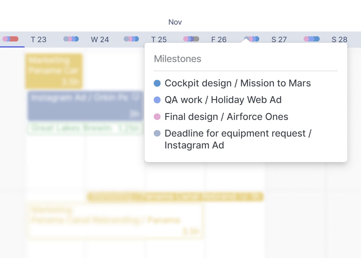 Milestones display at the top of the Schedule in Float