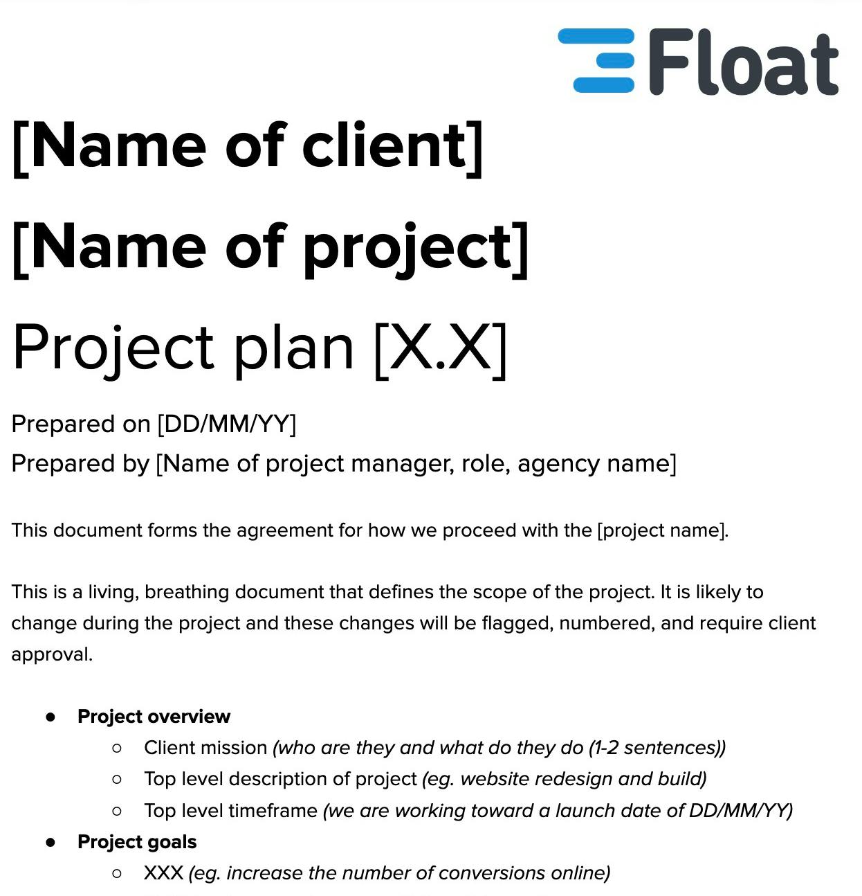A view of a template for project scope management