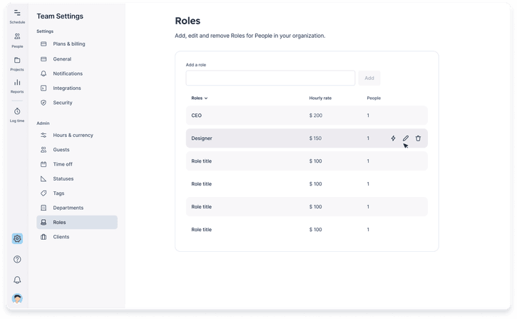 Default hourly role rates