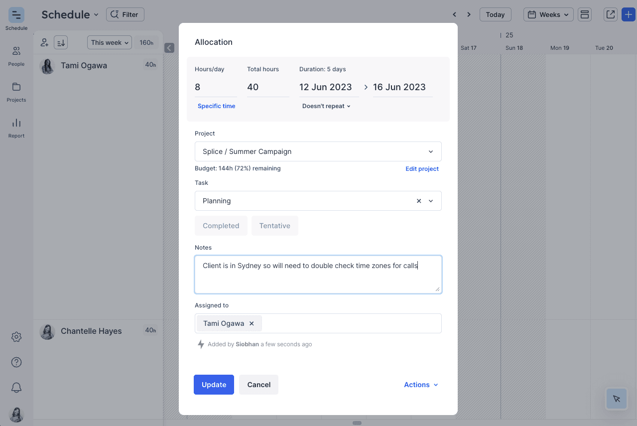 New schedule allocations in Float