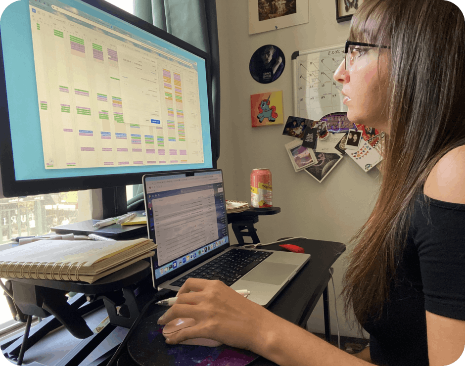 Emily Feliciano looks at her team's schedule in Float