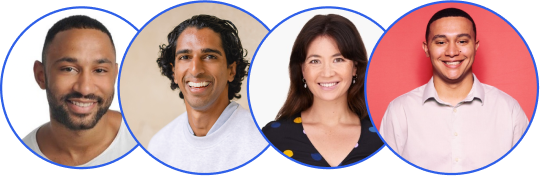 Headshots of 4 team members that work at Float each in bubbles that overlap with each other