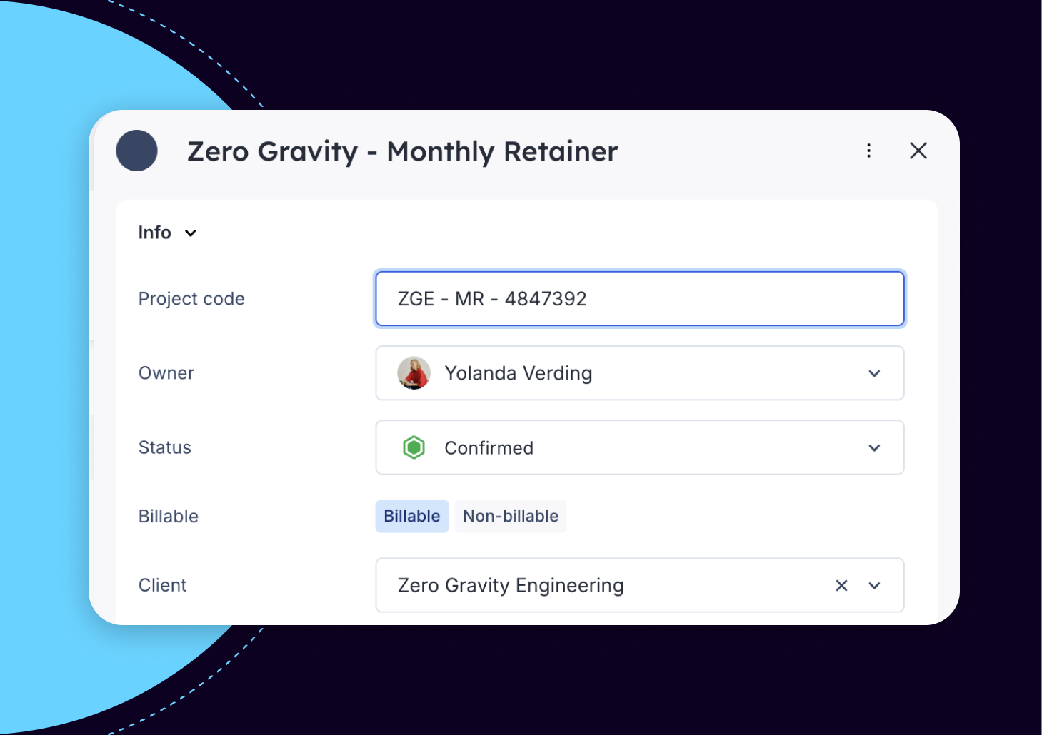 A stylized view of Float's project codes field from the project side panel.