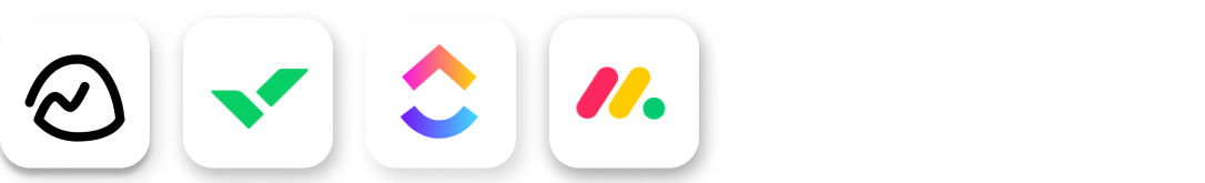 Logos of the project management tools Float integrates with including Basecamp, Wrike, ClickUp, and Monday.com