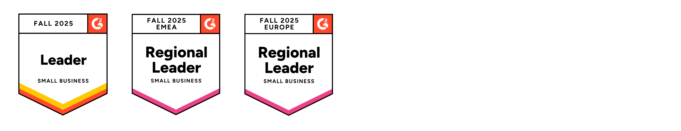 An image of Float's G2 badges for resource management including small business leader, regional leader in small business EMEA, regional leader in small business Europe